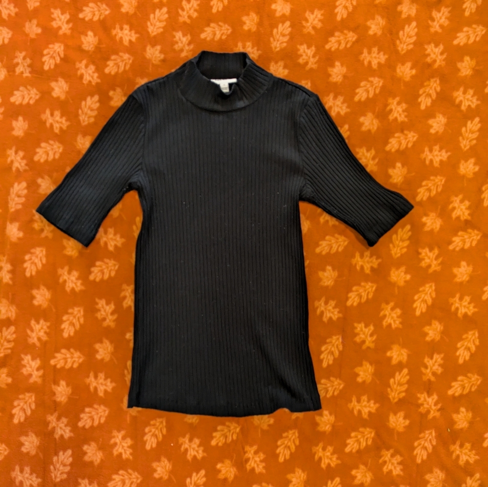 Black Mock Turtleneck Short Sleeve Shirt by Frank and Oak
